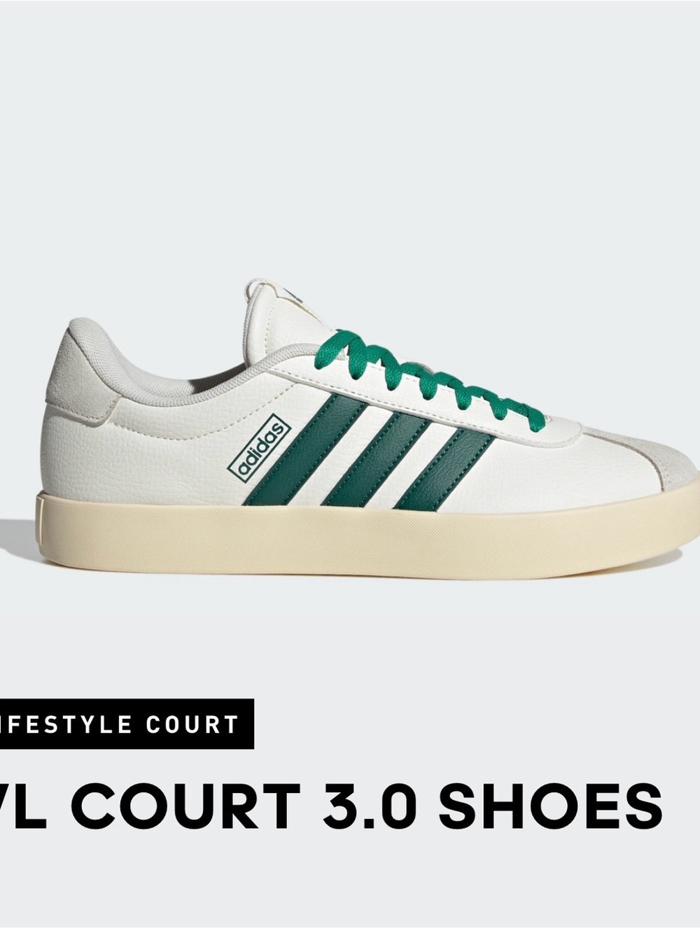 Adidas VL Court 3.0 White Green Sneakers Men’s 8.5/Women’s 9.5 New Without Tags